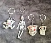 Pack of 4 Halloween Keychains Komonee Joker Skull Skelly Scary death Skeleton