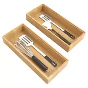Bamboo Drawer Organizer, 2PCS Stackable Storage Boxes for Utensil Organizer, ...