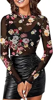[BemorRun] Mesh Top Women See Through Tops Long Sleeve Mesh Crop Top Clubwear Going Out Tops