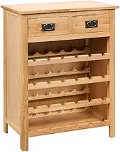 Solid Oak Wooden Wine Cabinet 72x32x90 cm | Timeless Home Storage Rack for 24 Bottles | Elegant Bar Organizer Shelf with Drawers | Durable and Easy to Assemble | Freestanding Brown Liquor