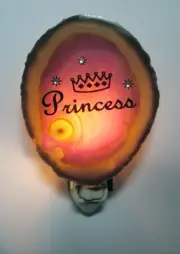 Nightlight PRINCESS on Pink Genuine Brazilian Agate Stone slice New #06