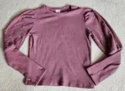 Zara Girls Pink Ribbed Sweater Pearl Sleeve Dressy Top 13-14 NWT
