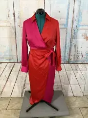 Anne Klein Long Dress Long Sleeves Poppy/Amaranth Size 4 Satin