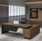 DreasyTech Executive Office Desk Adjustable 2.2M/2.4M With Left Return Brown Oak Colour