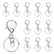 12 Pcs Lobster Claw Clasp Keychain with Swivel Clip Split Ring, Silver