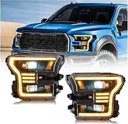 2PCS LED Headlamp Headlight Assembly Compatible for F150 2015 2016 2017 DRL Amber Turn Signal Light Car Accessories