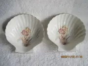 2 Yama Ceramic Sea Shell Clam Entre Serving Bowls Gold Tone Borders Flowers New