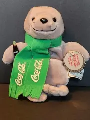 1998 COCA-COLA SEAL in Winter SCARF BEAN BAG PLUSH w/ PLASTIC Coke & w/ Tag