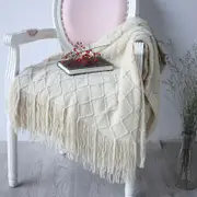 127*210cm Cozy Decorative Knit Woven Throw Blanket Sofa Throw Bed Throw Bed Blanket - Beige