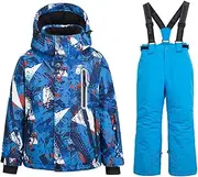 [WOWULOVELY] Big Boy's 2-Piece Colorblock Snow Pants and Jacket Snowsuit Ski Suit
