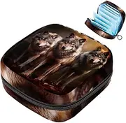 Period Bag,Sanitary Napkin Storage Bag,Autumn Forest Wolf,Tampon Holder for Purse
