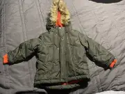 BEN SHERMAN BABY 2T OLiVE PARKA WINTER JACKET COAT HOOD WITH FUR TRIM