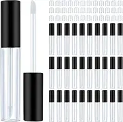Patelai 50 Pack 10 ml Empty Lip Gloss Tube Containers Clear Refillable Lip Balm Bottles Plastic Lipstick Tubes with Rubber Inserts Cosmetic Tools for Travel, DIY Makeup, Personal Cosmetic, Black, 50