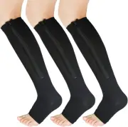 3 Pairs Zipper Compression Socks for Women & Men Open Toe Toeless Compression So
