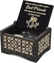 Side by Side or Miles Apart Mechanism Wood Music Box Mechanism Engraved Vintage You are My Sunshine Tune Wooden Musical Box for Friend Sisters Women Girls Birthday Graduation