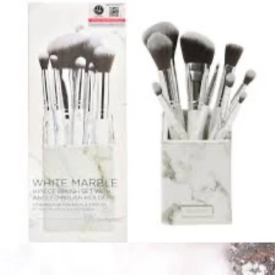 BH White Marble Makeup Brush Set with Angled Brush Holder