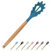 Silicone Sphaghetti Spoon Pasta Noodle Fork w/ Wooden Handle for Serving Cooking