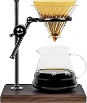 L'ÉPICÉA Pour Over Coffee Maker Set, Pour Over Coffee Maker with Stand, Adjustable Stainless Steel Stand, Wooden Base, Paper Filters, Cone Glass Carafe, Pour Over Coffee Dripper (Black)