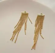 18K Yellow Gold Over Silver Long Ball Chain Tassel Charm Jewelry Making Earrings
