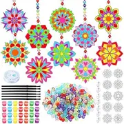 Sonwyoung 30 Sets Suncatchers Craft Kits, DIY Glow in The Dark Suncatcher Kits Stained Glass Window Paint Art for Classroom Party Activities Art Craft Party Favors (Mandala)