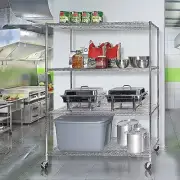 Modular Wire Storage 1500 x 350 x 1800mm Steel Shelving in Chrome with Wheels