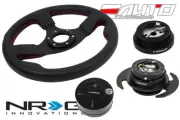 NRG 320mm Race Leather Steering Wheel Red St + 140H Hub Gen3 BK Release Lock LB