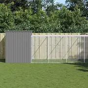 Dog House with Run, Light Grey 214x865x181 cm, Durable Galvanised Steel, Safe and Spacious Design for Playing, Exercising & Training, Weather Resistant Roof, Easy Access