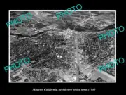 OLD POSTCARD SIZE PHOTO MODESTO CALIFORNIA, AERIAL VIEW OF THE TOWN c1940