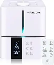 AIRCORE Air Humidifier for Home, Top Fill 5L Cool Mist Humidifier with Night Light, Quiet Ultrasonic Humidifier for Bedroom, Large Room, Baby Nursery, Plants, Auto Shut Off, Sleep Mode, Remote Control