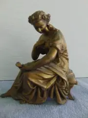 OLD ANTIQUE MANTLE SHELF CLOCK FIGURAL TOPPER STATUE SPELTER GODDESS WOMAN