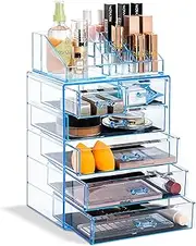 Sorbus Clear Cosmetic Makeup Organizer - Make Up & Jewelry Storage, Case & Display - Spacious Design - Great for Dresser, Bathroom, Vanity & Countertop (4 Large, 2 Small Drawers) [Blue Brilliance]