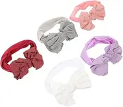 ANDRESLAD 5Pcs Bow Headbands Soft Nylon Hair Accessories for Newborns Breathable and Elastic Unisex Design Grey for Photoshoots