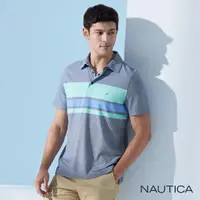 在飛比找momo購物網優惠-【NAUTICA】男裝 跳色條紋休閒短袖POLO衫(灰色)