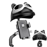Qkbuza Scooter Phone Mount | 360 Degree Rotatable Smartphone Clamp,Riding Accessories, Rearview Mirror Phone Clip with Rain Shield Sun Shade for Motorbike Electric Vehicles