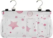Amooorous Bedside Caddy Organizer Hanging Storage Bag Pocket for Home, College, Dorm, Bunk/Hospital Bed, Crib Bed Rails Peach Star Bubble