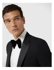 [Politix] Slim Fit Premium Wool Silk Tuxedo Jacket in Black