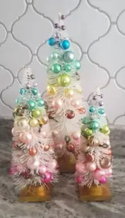 RARE 3 CODY FOSTER CHRISTMAS HOLIDAY SNOW TREES OMBRE RAINBOW GLASS ORNAMENTS