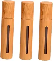 CALLARON 3Pcs Refillable Perfume Roller Bottles with Bamboo Cover and Transparent Window Stainless Steel Roller Ball for Essential Oils and Aromatherapy Wood Color