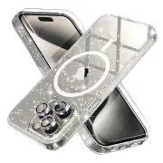 for iPhone 15 Pro Max Case Magnetic, Women Clear Glitter Bling Glitter Clear