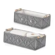 Macrame Storage Baskets Boho Decor Box Handmade Woven Decorative Grey