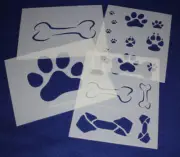 4 Pc Set -Mylar 14 Mil Dog Bone Paw Print LG Stencils Painting/Crafts/Stencil