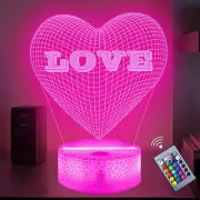 LOVE 3D Illusion Lamp, Dimmable 16 Colors Changing Touch Switch Bedroom Decorati