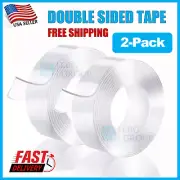 2 x 10FT Transparent Tape Double Sided Traceless Washable Adhesive Invisible Gel