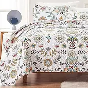 SLEEP ZONE 3-Piece Printed Quilt Set - Full/Queen Size (2 Pillow Shams) - Lightweight Reversible Bedding Coverlet Set for All Season (Classic Floral Pattern)