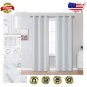 Grommet Top Greyish White Blackout Curtains 42"W x 96"L - Noise Reduction Panels