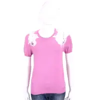 在飛比找Yahoo奇摩購物中心優惠-ROCCO RAGNI 粉紫色蕾絲拼接棉質短袖針織上衣