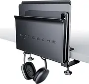 SAPESEHE Under Desk Laptop Mount, Hanging Organizer, Laptop Holder with 2 Under Desk Hooks, Side Storage for Laptops, 22 lb Load Capacity [Black]