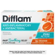 Difflam Sore Throat Lozenges Sugar Free Orange 16 Pack
