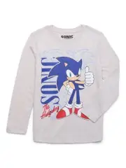 Sonic the Hedgehog Boys Graphic Crewneck Tee with Long Sleeves, Sizes 4-18