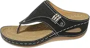 [Generic] Thong Sandals for Women Casual Arch Support Slip On Buckle Strap Slippers Womens Flip Flops for Summer Beach Sandals Bathroom Waterproof Leather Shoes